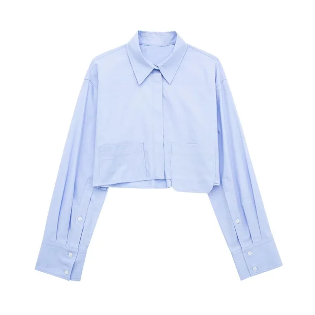 Spring Cross Border Women's Urban Casual Striped Poplin Short Shirt Light Blue - Shop at LoveMi