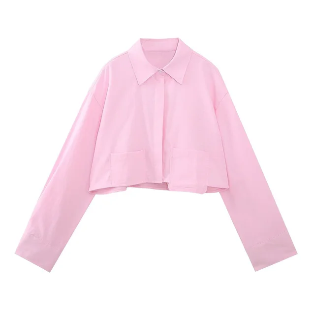 Spring Cross Border Women's Urban Casual Striped Poplin Short Shirt Pink - Shop at LoveMi