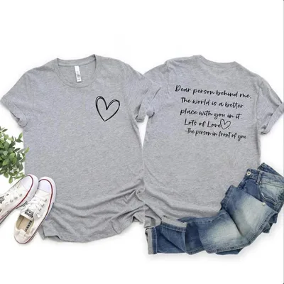 Women's Fashion Dear Person BEHIND ME Heart Printing T shirt Gray - Shop at LoveMi