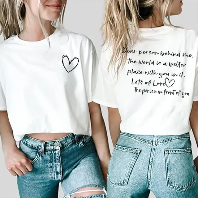 Women's Fashion Dear Person BEHIND ME Heart Printing T shirt White - Shop at LoveMi