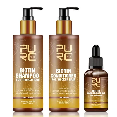 PURC Hair Care Ginger Biotin Three piece Shampoo Conditioner Repair Dry And Frizz Essential Oil Conditioner 300Ml - Shop at LoveMi
