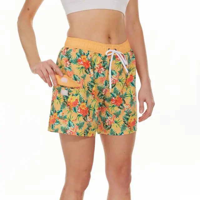 Women's Fashion Casual All match Beach Short Yellow Background Pattern - Shop at LoveMi