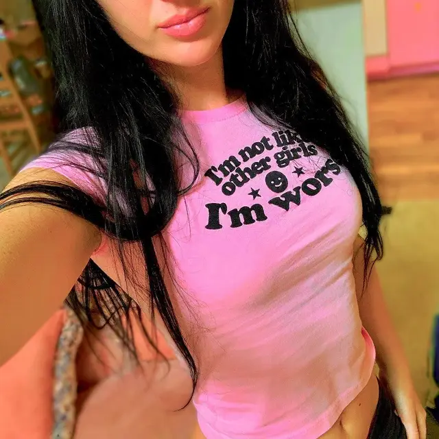 Round Neck Short Sleeve Letter Women's Printed Wear Top T shirt Fen01 - Shop at LoveMi
