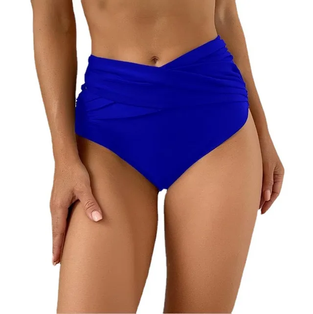 Women's Fashion Pure Color Thickened Conservative High Waist Durable Swimming Trunks Dark Blue - Shop at LoveMi