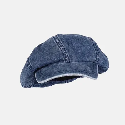 Denim Big Head Circumference Sun Protection Painter All match Retro Octagonal Hat Dark Blue - Shop at LoveMi