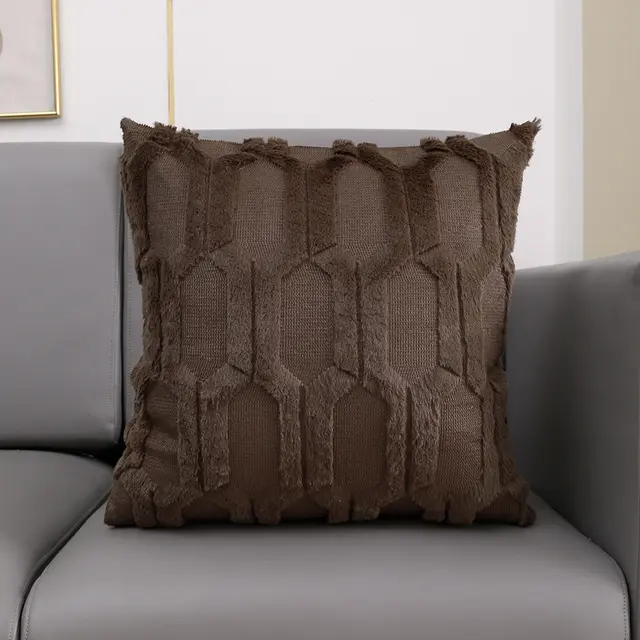 Classic Cover Plush Embroidered Lumbar Pillow Sofa Cushion Trend Brown - Shop at LoveMi