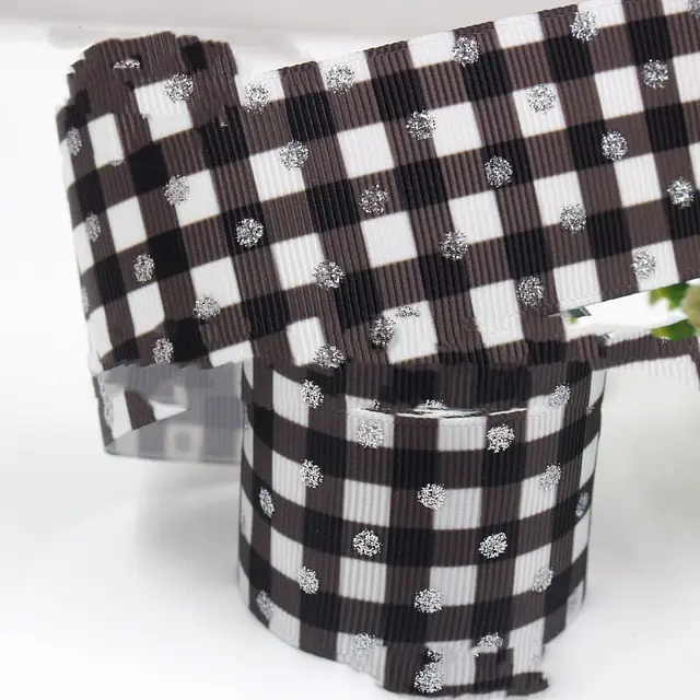 25mm Plaid Laser Silver Thermal Transfer Thread Ribbon - Black