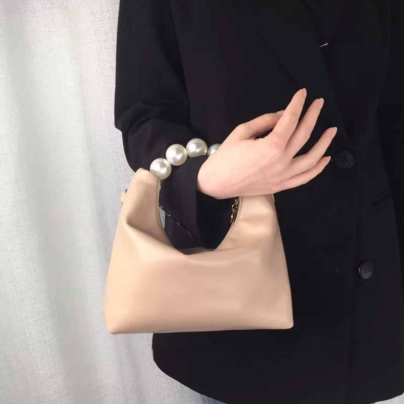 Niche Design Pearl Tote Shoulder Crossbody Bag Khaki - Shop at LoveMi