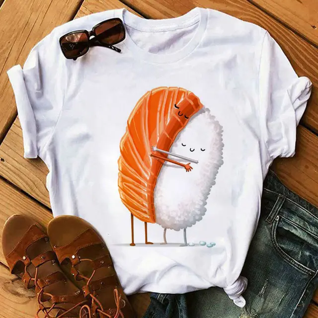 Summer Women Cute Sushi Hug Short Sleeve T shirts 36795Style - Shop at LoveMi