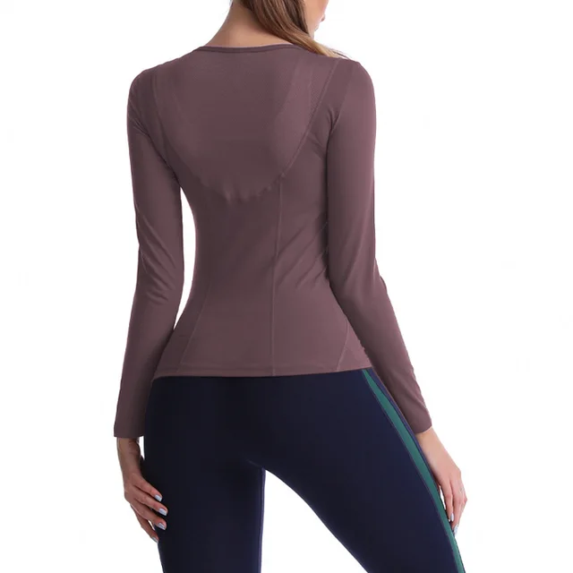 Round Neck Stretch Sports Long sleeved Top Fitness Women Purple - Shop at LoveMi