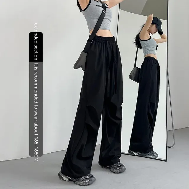American Straight Pants High Waist Casual Wide Leg Quick drying Track Pants Black Extended - Shop at LoveMi