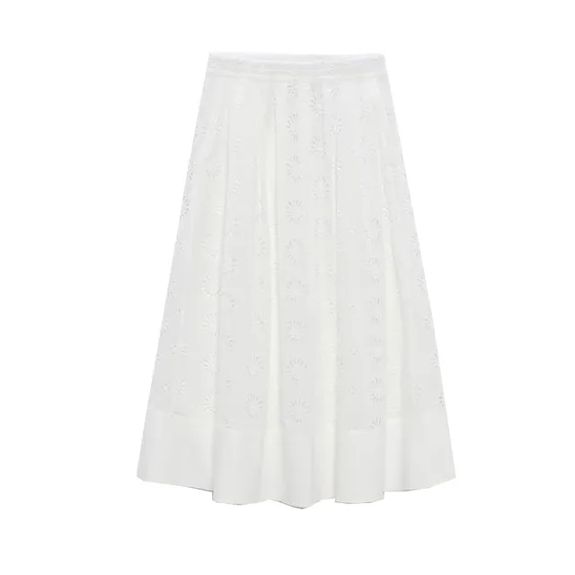 White Hollow out Embroidered Top High Waist Skirt White Skirt - Shop at LoveMi