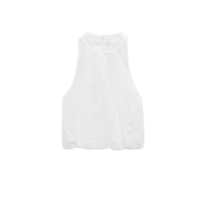White Hollow out Embroidered Top High Waist Skirt White Top - Shop at LoveMi