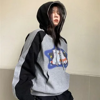 Women's Loose American Retro Starry Cat Sweater - Gray