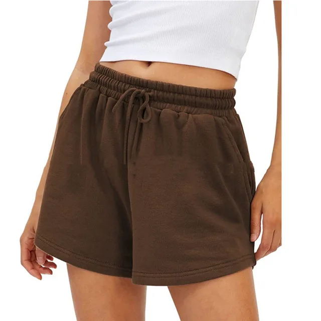 Women's Fashion Casual Exercise Elastic Running High Waist Shorts Coffee - Shop at LoveMi