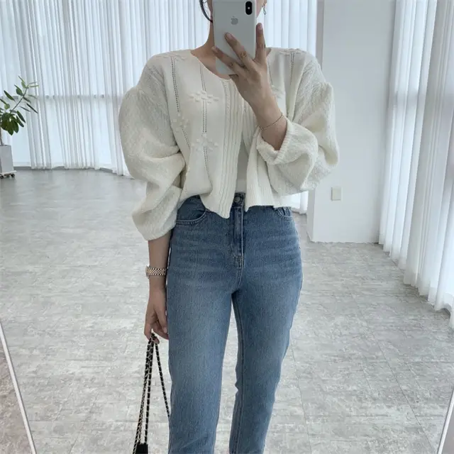 Youthful looking Loose Outer Wear Idle Style Knitted Cardigan White - Shop at LoveMi