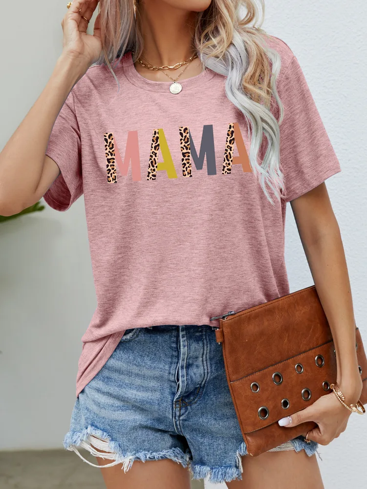 Women's Round Neck Short sleeved Printed T shirt For Mother's Day Light Pink - Shop at LoveMi