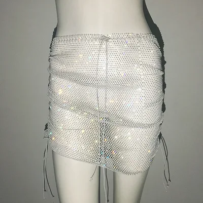 Punk Rhinestone Spaghetti Strap Bra Music Festival Top White Skirt - Shop at LoveMi