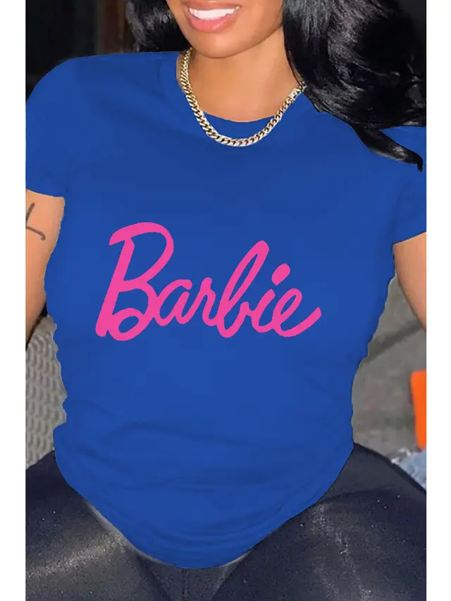 Cartoon Printed Large Size Round Neck Width Blue - Shop at LoveMi