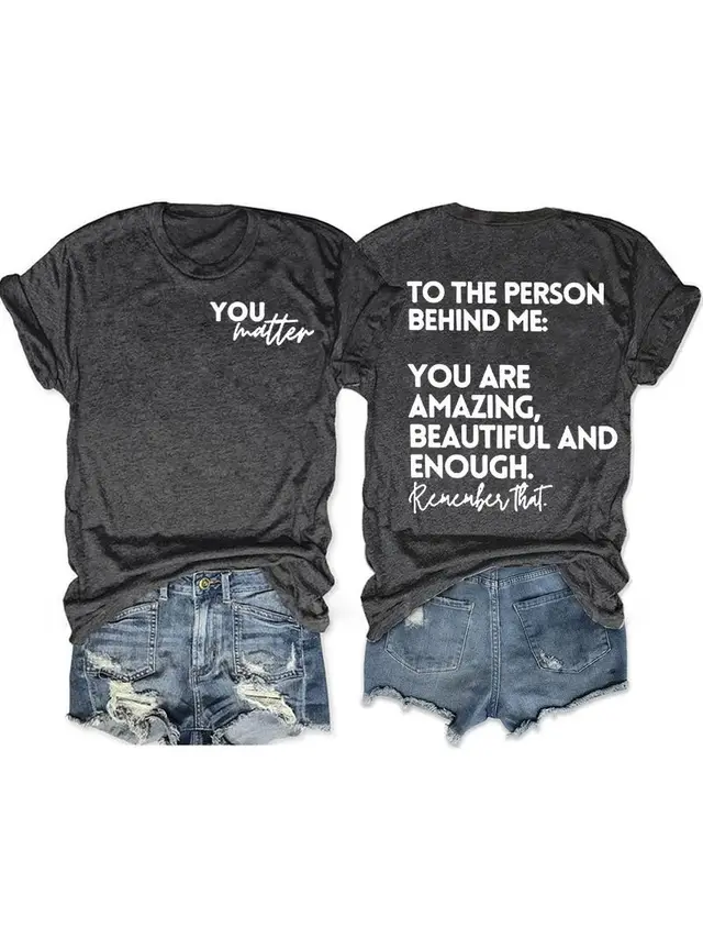 Letter Print Short sleeve T shirt Casual Top Dark Gray - Shop at LoveMi