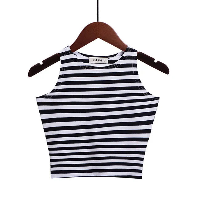 Women's Fashionable Sleeveless Slim Round Neck Bottoming Shirt Top Black And White Stripes - Shop at LoveMi