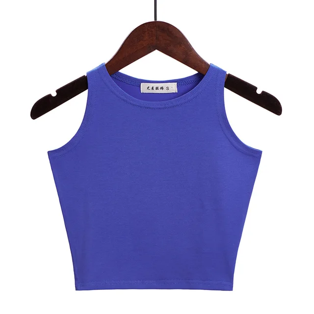 Women's Fashionable Sleeveless Slim Round Neck Bottoming Shirt Top Blue - Shop at LoveMi