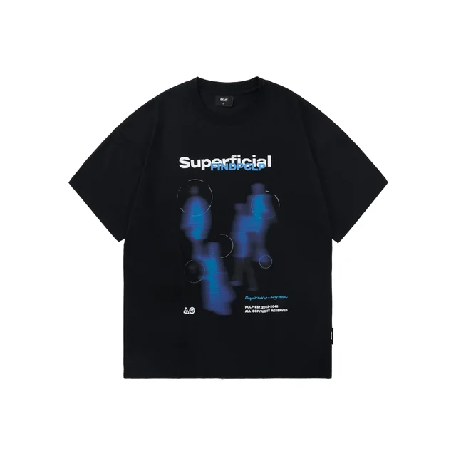 Blur Portrait Short Sleeve Crew Neck Loose Top Black - Shop at LoveMi