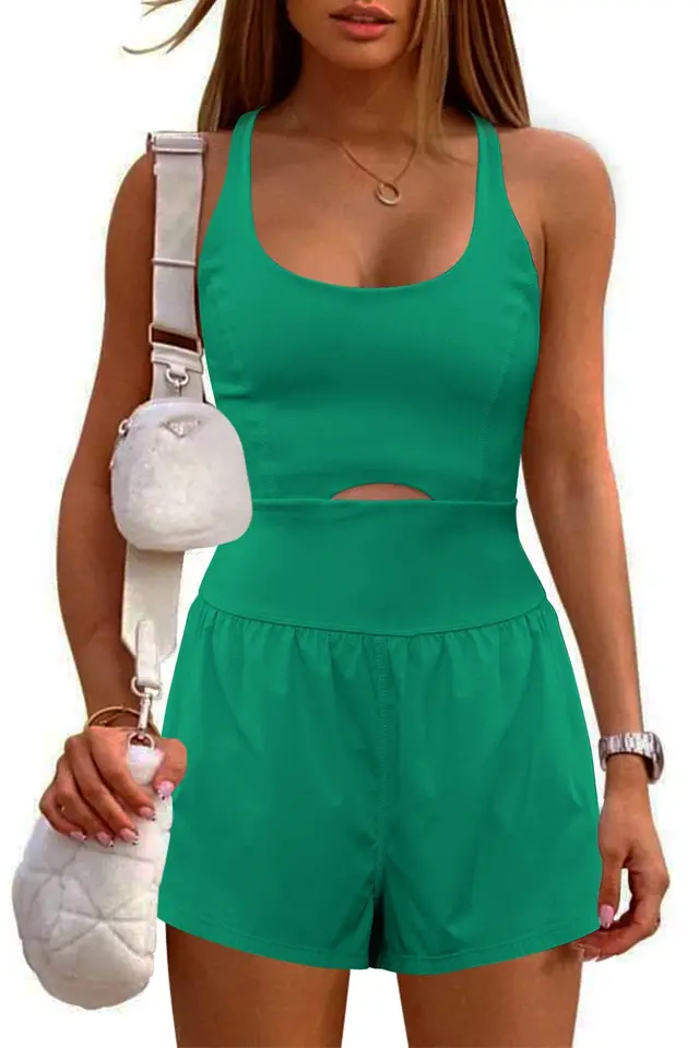 Outdoor Sports Women's Shorts Vest Casual Jumpsuit Green - Shop at LoveMi