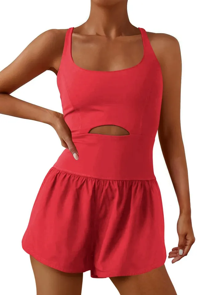 Outdoor Sports Women's Shorts Vest Casual Jumpsuit Red - Shop at LoveMi