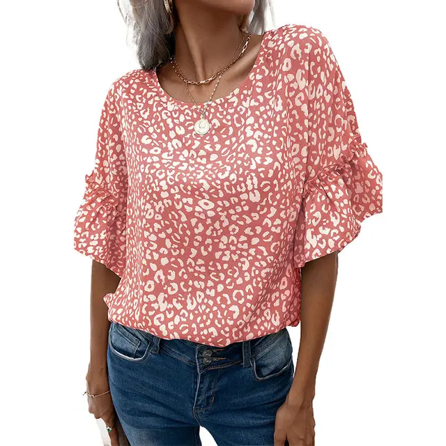 Women's Half Sleeve Crew Neck Casual Short T Pullover Print T shirt Pink - Shop at LoveMi