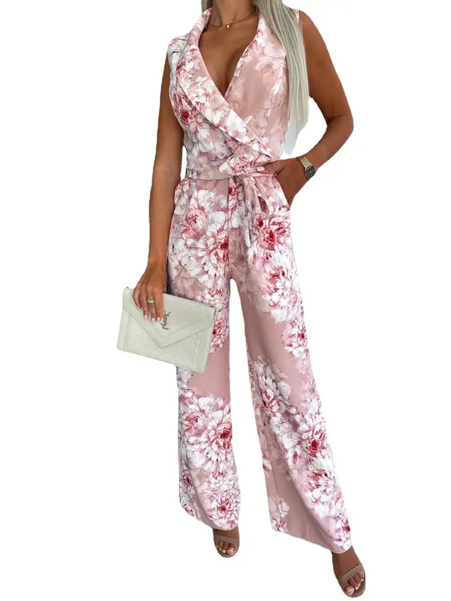 Lapel Tied Fashion Straight High waisted Trousers Lotus Root - Shop at LoveMi
