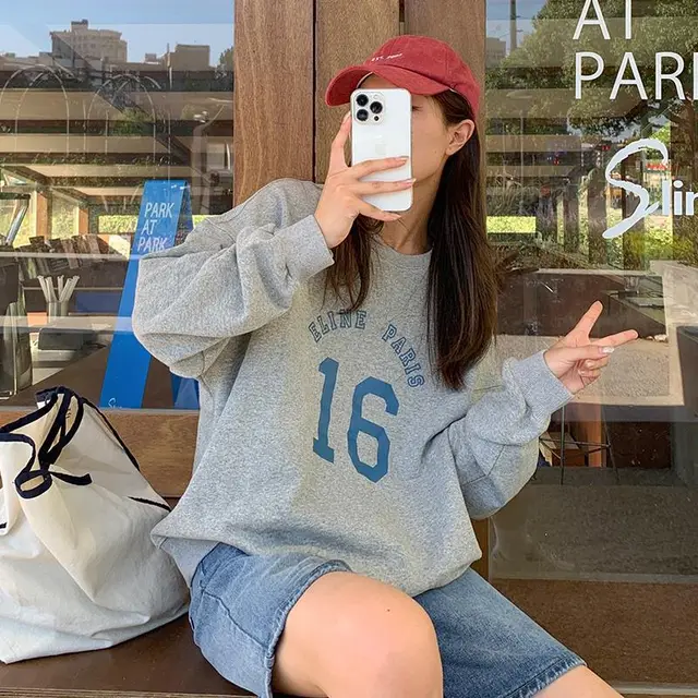 Letter Print Loose Oversized Long Sleeves Sweater Women's Top Light Gray - Shop at LoveMi