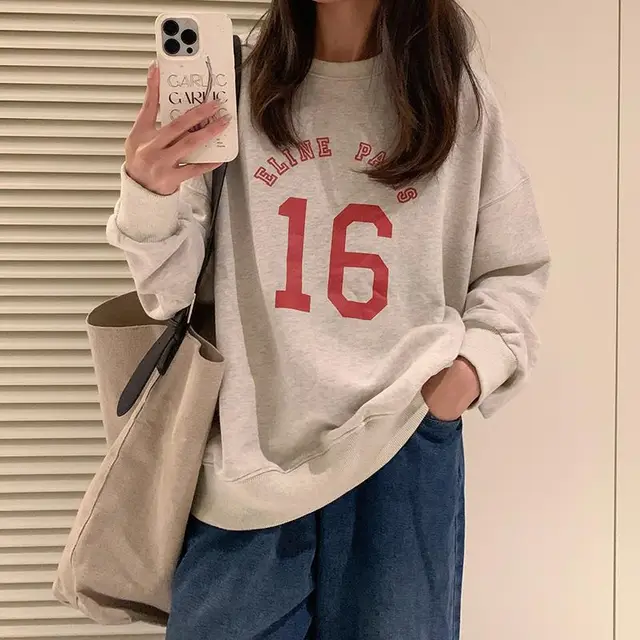 Letter Print Loose Oversized Long Sleeves Sweater Women's Top Oatmeal Color - Shop at LoveMi