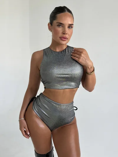 The New Bikini Swimsuit Halter Fission Rave Silver - Shop at LoveMi