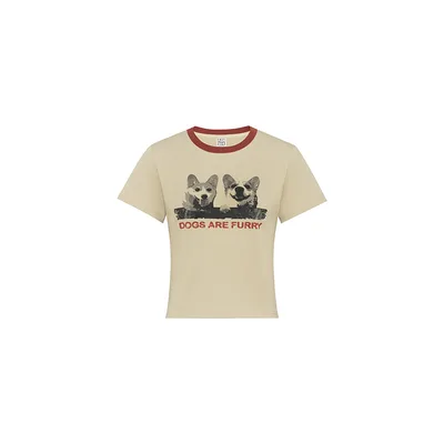 Pet Park Animal Print Round Neck Slim Short sleeved Tops Double Dog Pattern S - Shop at LoveMi