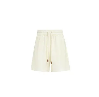 Cotton Large Pocket Shirt With Elastic Waist And Wide Leg Shorts - Beige Shorts
