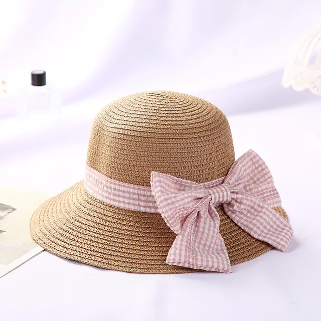 New Girls Big Bow Sun proof Straw Hat Bag Set Pink Bow Hat Coffee - Shop at LoveMi