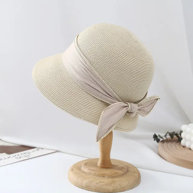 Simple Ribbon Bow Bucket Hat Women's Sun Hat Beige - Shop at LoveMi