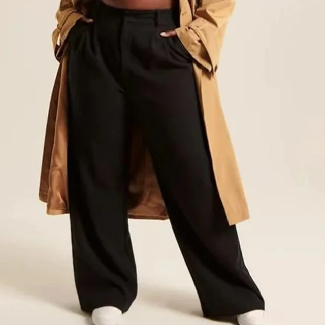 Women's Fashion Casual Hundred High Waist Wide Leg Pants - Black