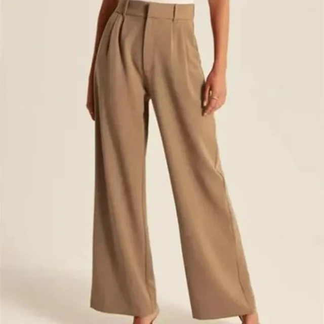 Women's Fashion Casual Hundred High Waist Wide Leg Pants Khaki - Shop at LoveMi