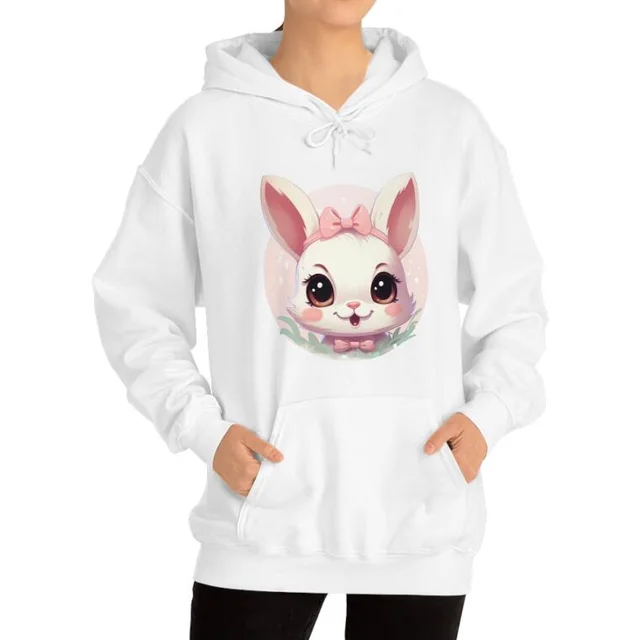 Rabbit Printed European And American Velvet Hooded Sweater White - Shop at LoveMi