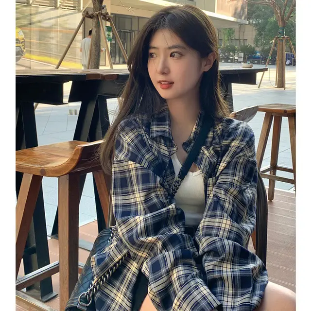 Women's Retro Plaid Sweet Thin Sun Protection Cardigan Coat Shirt M263 Picture Color - Shop at LoveMi