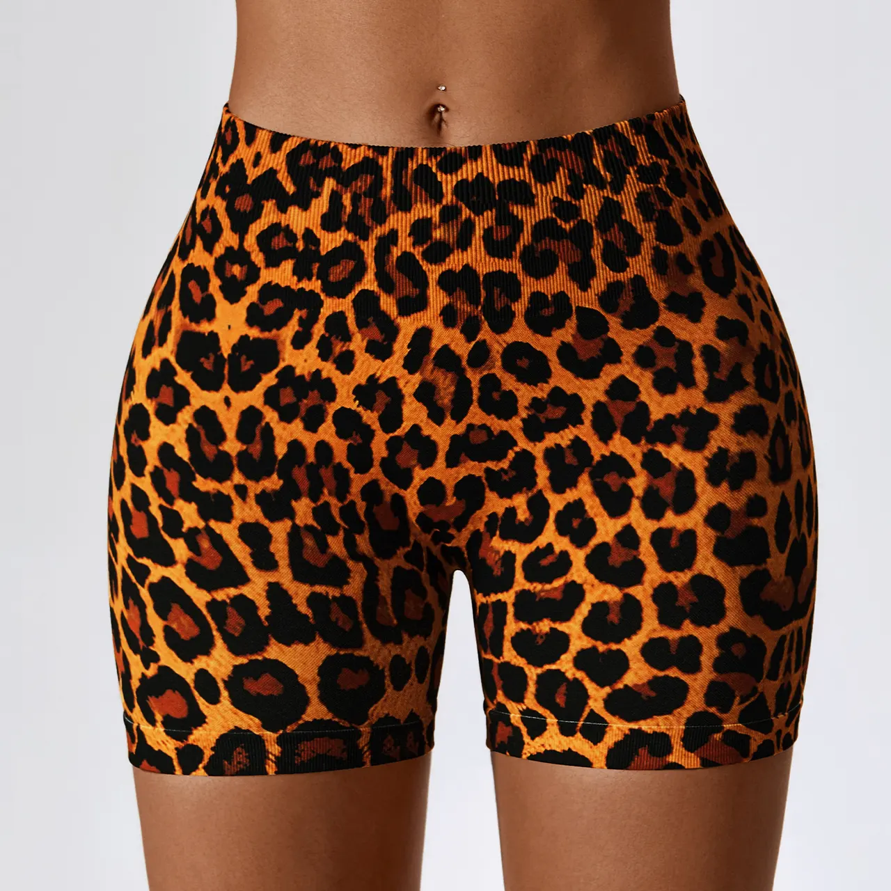 European And American Digital Printing Seamless Yoga Shorts - Leopard Print Yellow