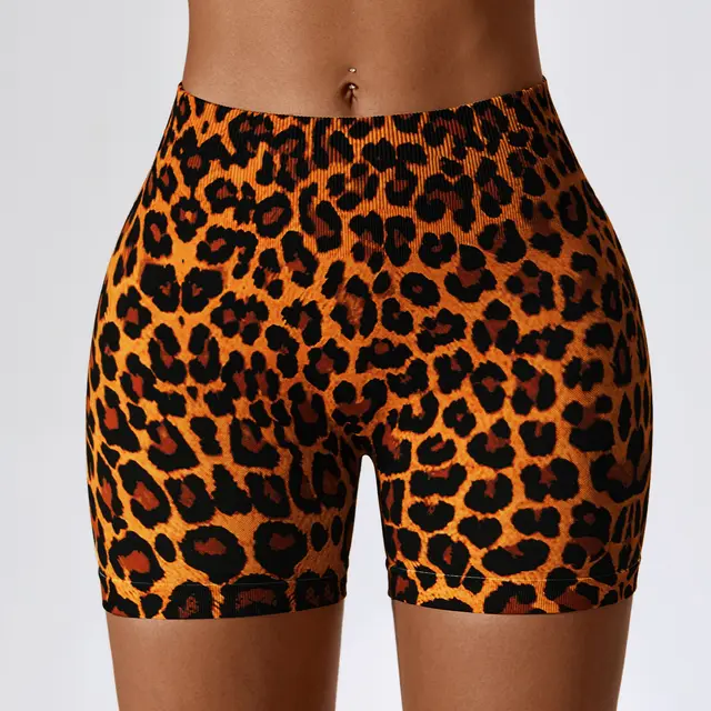 European And American Digital Printing Seamless Yoga Shorts Leopard Print Yellow - Shop at LoveMi