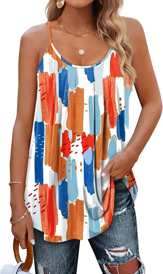 Women's Summer Vest Pleated Spaghetti Strap Tank Top Colorful Flower - Shop at LoveMi