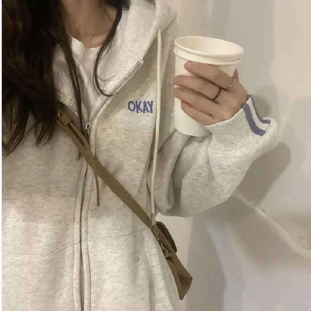 Autumn Thin Coat Zipper Hooded Sweater Light Gray - Shop at LoveMi