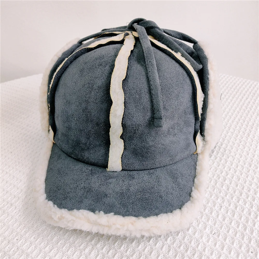 Rope Ushanka Women's Lamb Wool Fleece lined Thermal And Windproof Cold Protection Earflaps Northeast Hat Gray - Shop at LoveMi