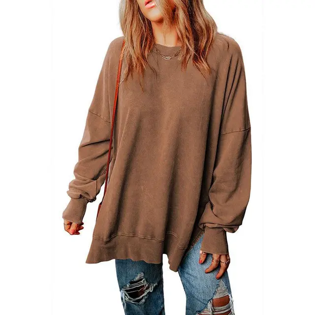 New Solid Color Loose Pullover Top Women Brown - Shop at LoveMi
