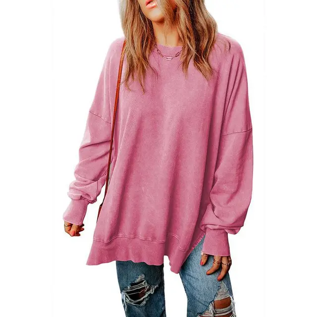 New Solid Color Loose Pullover Top Women Pink - Shop at LoveMi