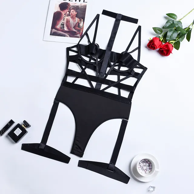 Complex Craft Lace Up Cross Lingerie Corset Backless Bodysuit Black - Shop at LoveMi